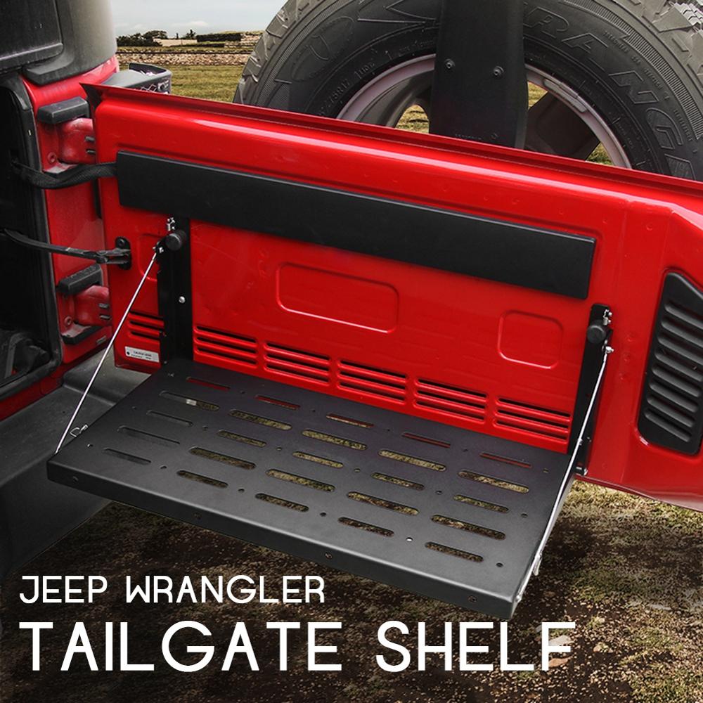 Alloy Matte Black Rear Trunk Door Mounting Tray Foldable Back Shelf Stand Fit for Jeep Wrangler JK 2007-2017