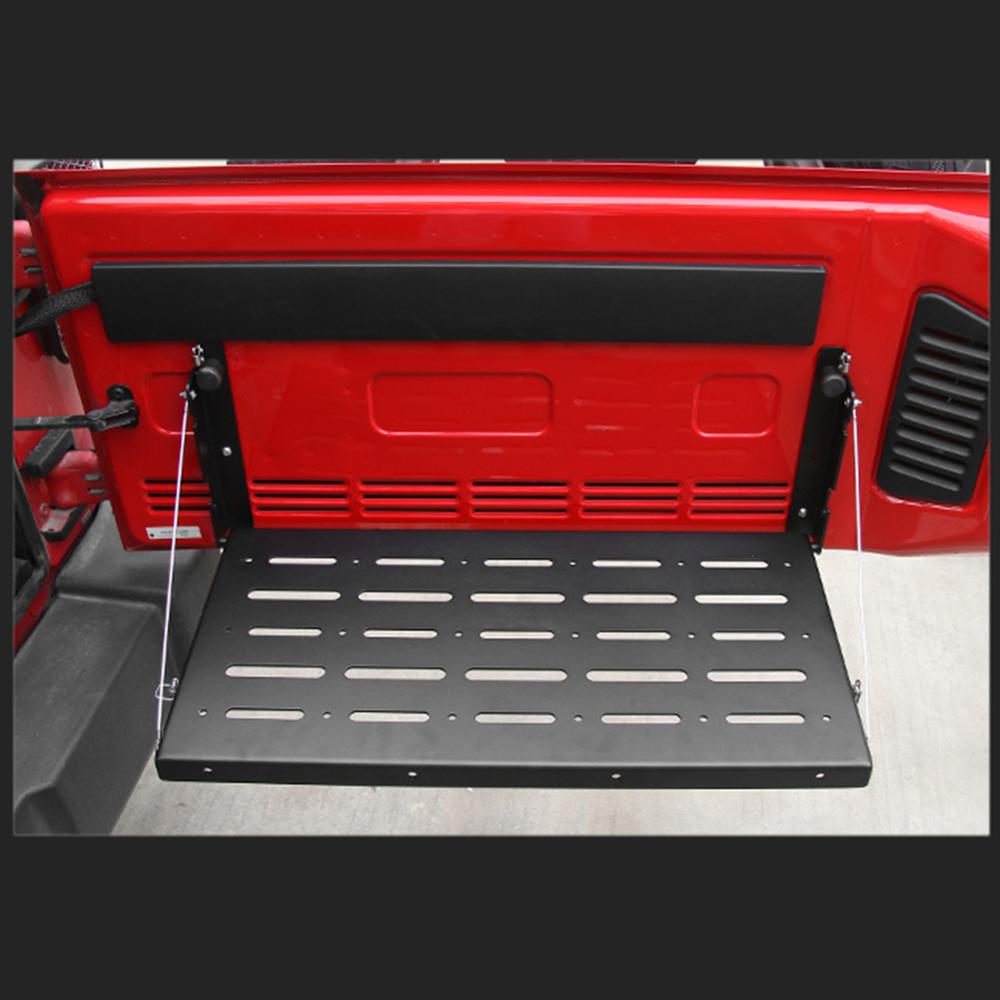 Alloy Matte Black Rear Trunk Door Mounting Tray Foldable Back Shelf Stand Fit for Jeep Wrangler JK 2007-2017