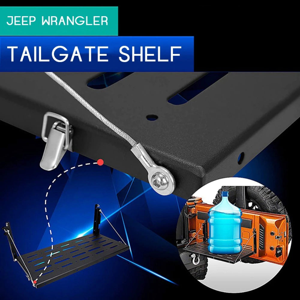 Alloy Matte Black Rear Trunk Door Mounting Tray Foldable Back Shelf Stand Fit for Jeep Wrangler JK 2007-2017