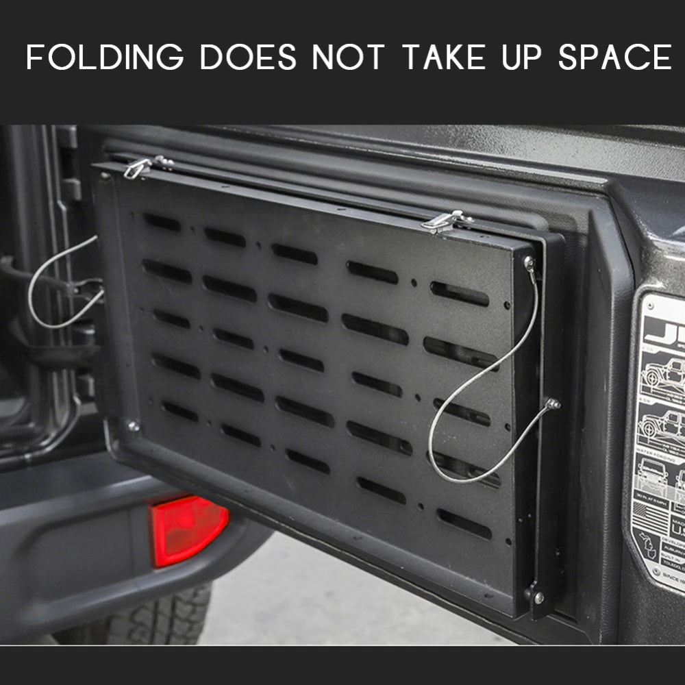 Alloy Matte Black Rear Trunk Door Mounting Tray Foldable Back Shelf Stand Fit for Jeep Wrangler JK 2007-2017