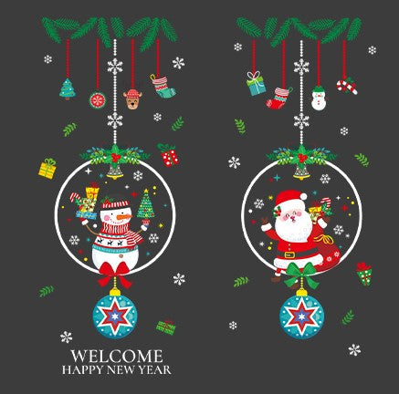 Christmas decorations stickers cartoon Santa Claus Christmas tree window stickers door stickers store store holiday dress