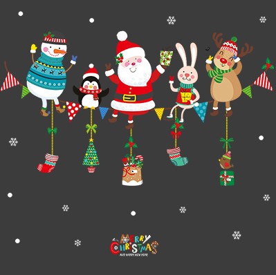 Christmas decorations stickers cartoon Santa Claus Christmas tree window stickers door stickers store store holiday dress