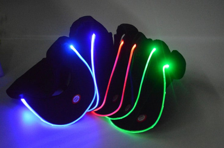 ins electric syllable luminous cap jumping disc equipment LED light fiber optic baseball cap