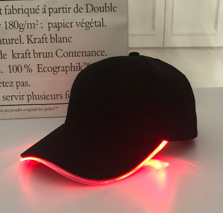 ins electric syllable luminous cap jumping disc equipment LED light fiber optic baseball cap