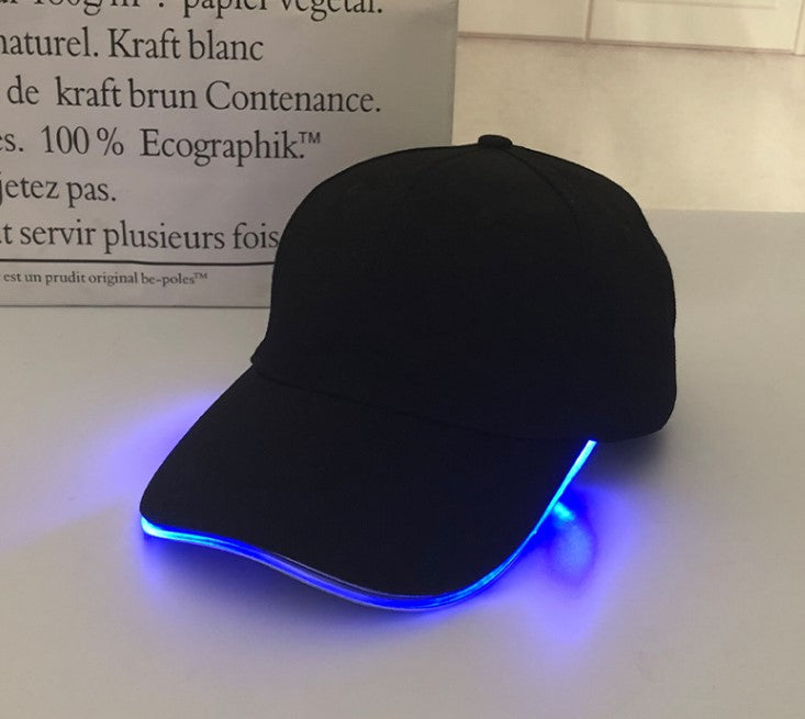 ins electric syllable luminous cap jumping disc equipment LED light fiber optic baseball cap