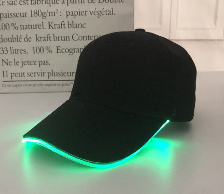 ins electric syllable luminous cap jumping disc equipment LED light fiber optic baseball cap