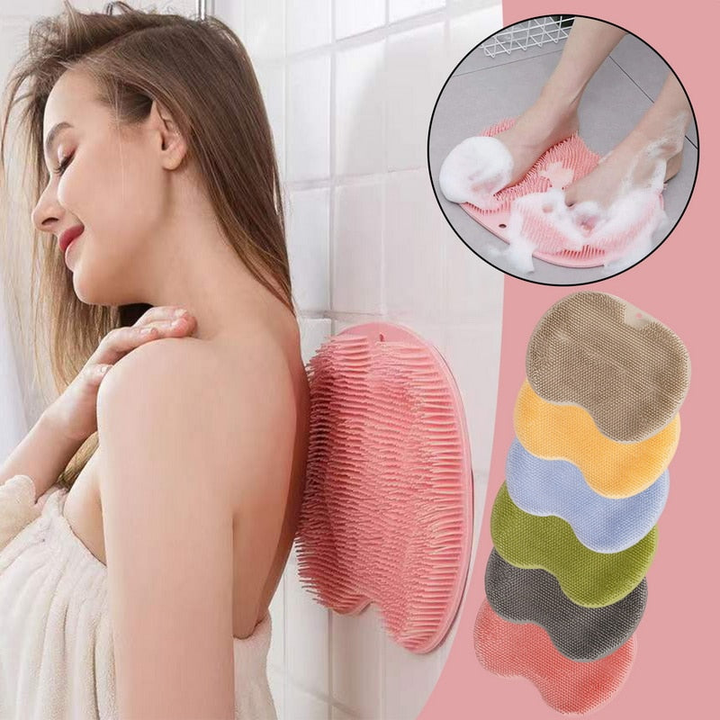 Back Foot Wash Brush with Suckers Massage Pad Foot Back Massage Mat Scrubber Back Bath Brush Anti-Slip Clean Dead Skin Bathroom