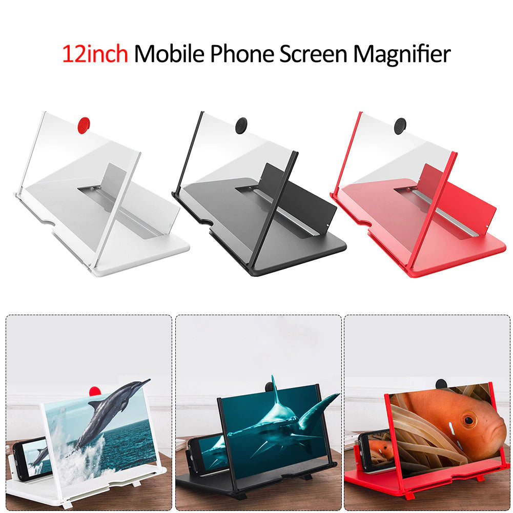 12/10 inch 3D Mobile Phone Screen Magnifier HD Video Amplifier with Foldable Holder Magnifying Glass Smart Phone Stand Bracket