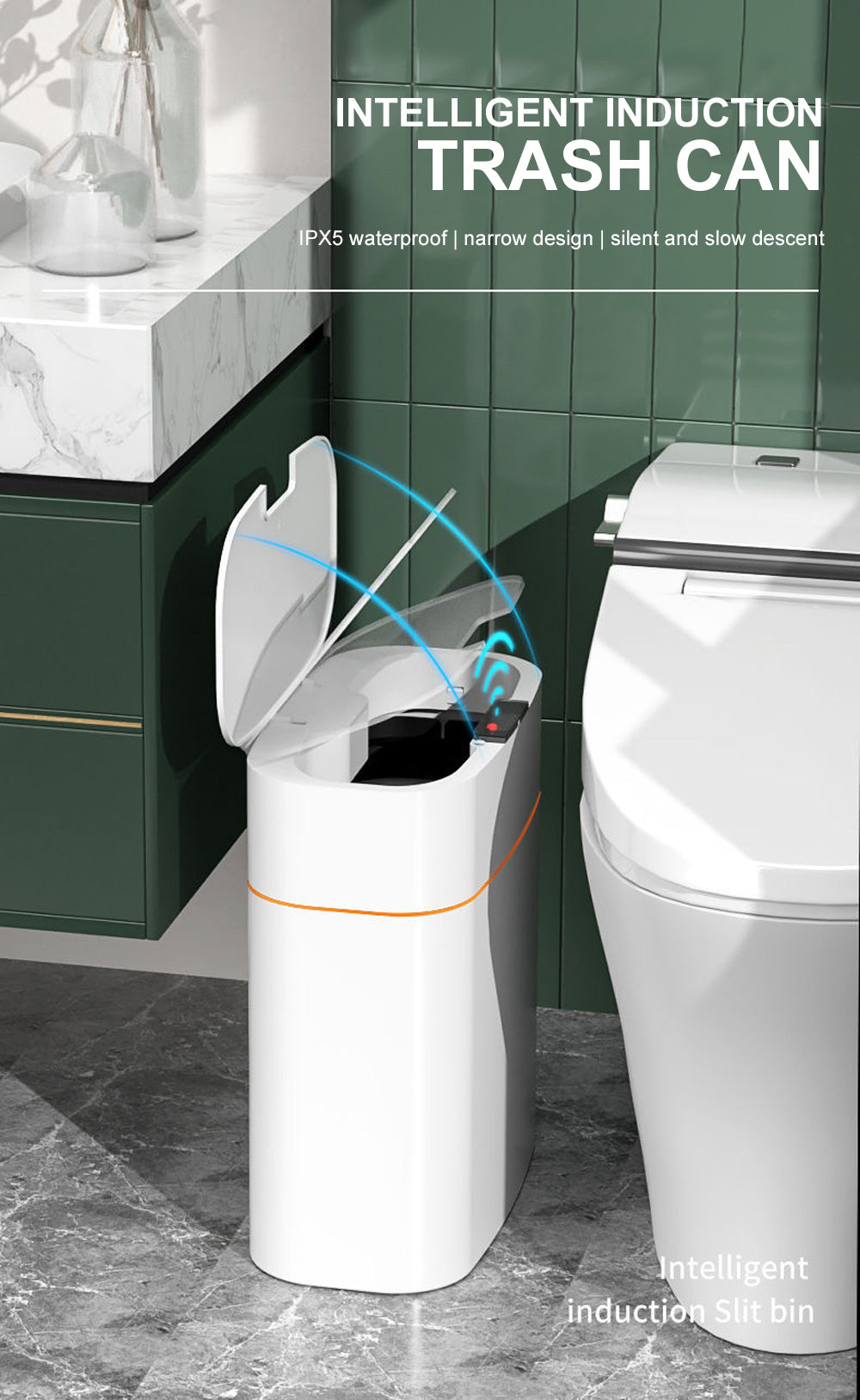 Automatic Intelligent Smart Trash Can Sensor Kitchen Trash Bin with Lid Household Bedroom Bathroom Narrow Gap Waste Garbage Bin