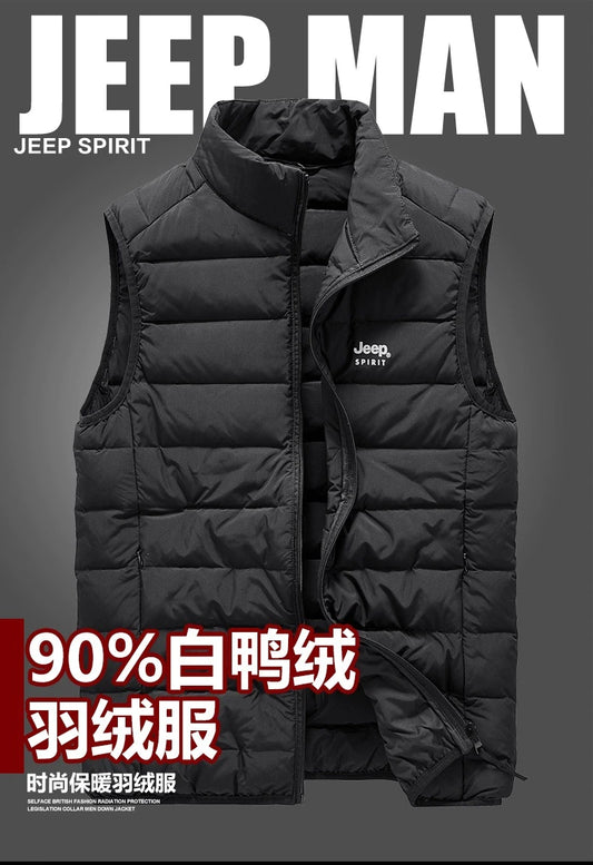 JEEP SPIRIT new men down vests autumn winter fashion thin warm waistcoat classic stand collar comfortable casual sports coat