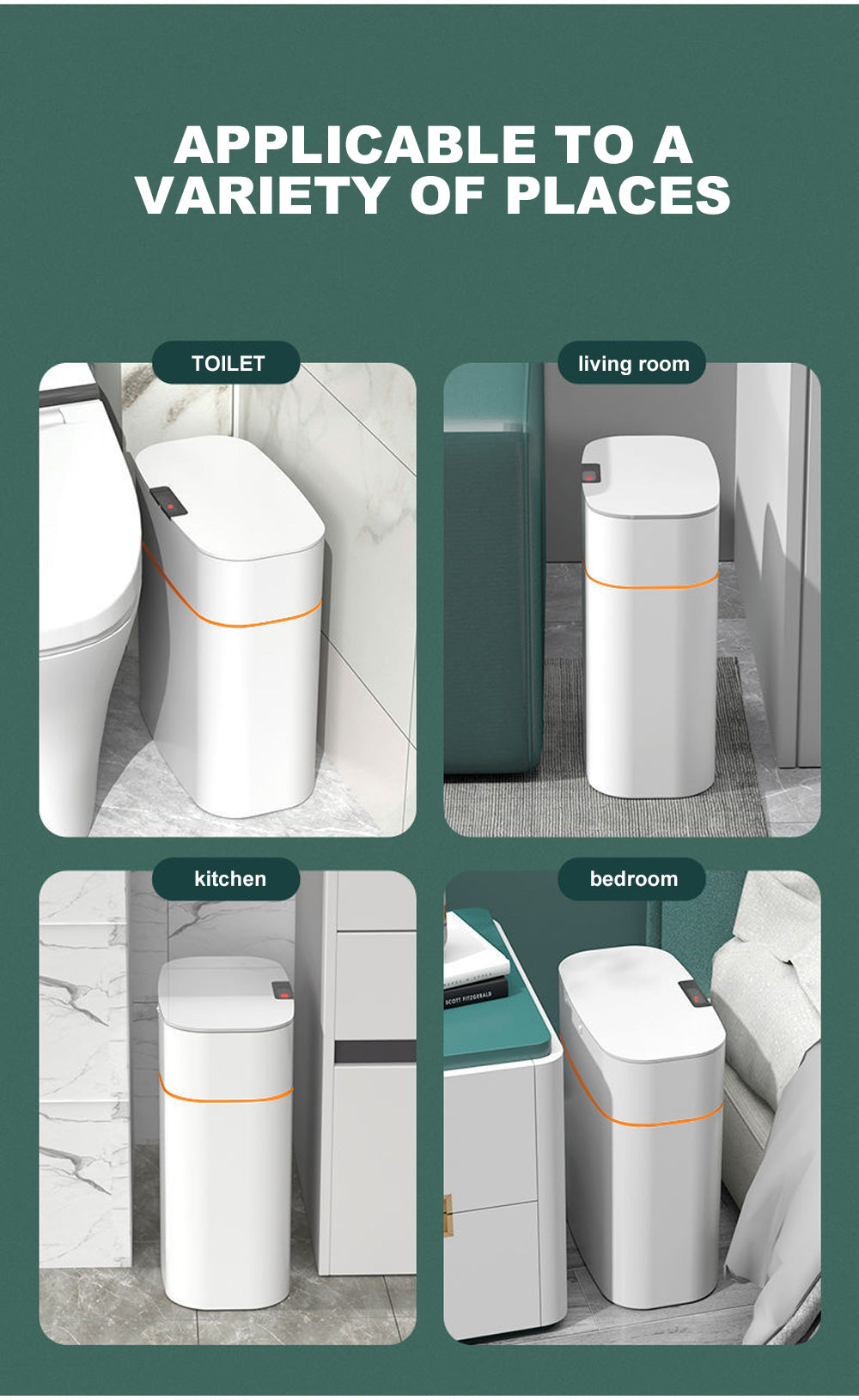 Automatic Intelligent Smart Trash Can Sensor Kitchen Trash Bin with Lid Household Bedroom Bathroom Narrow Gap Waste Garbage Bin