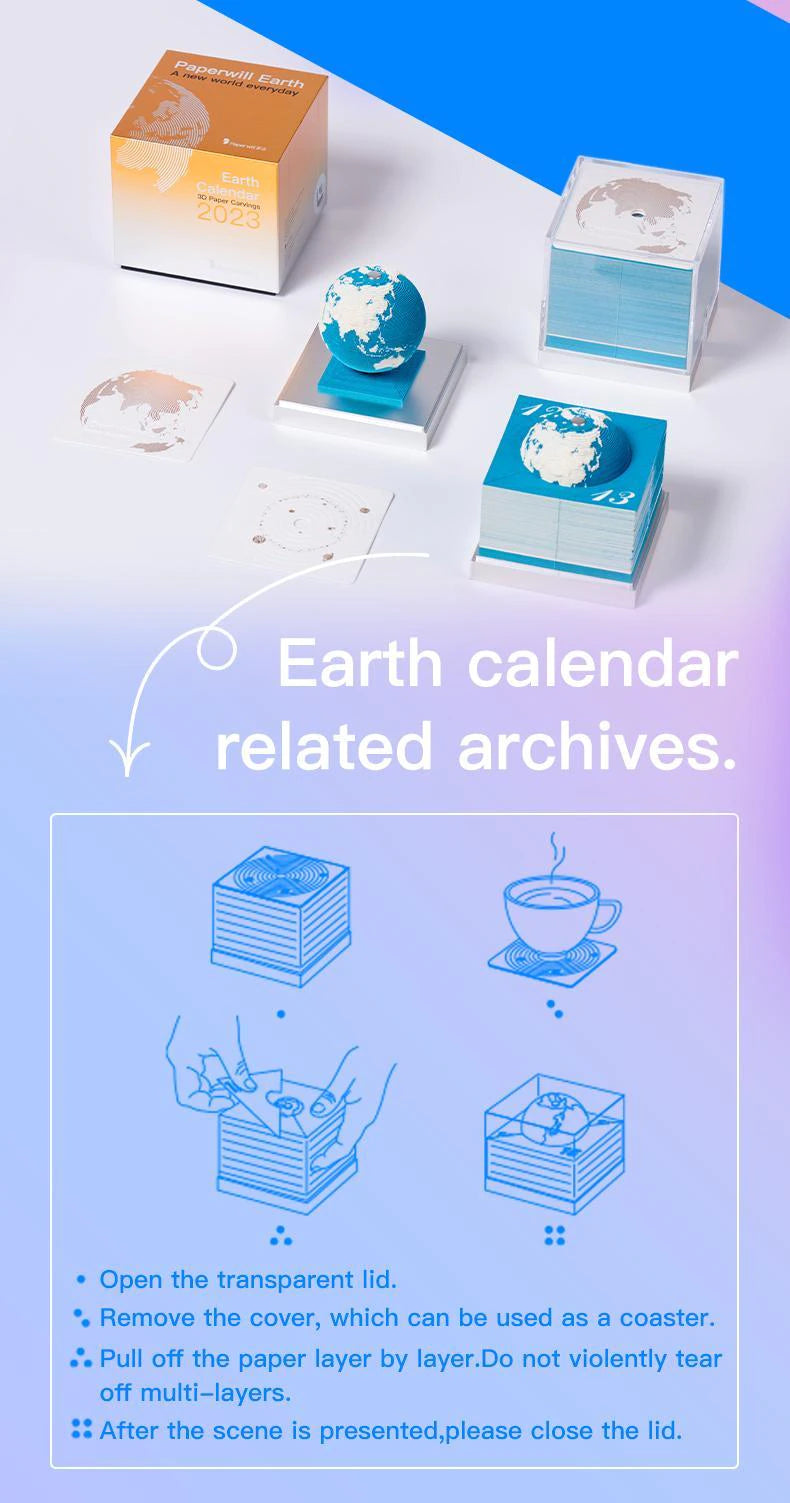 2023 Calendar 3D Earth Model Creative Note Desktop Calendar Study Ornament 3D Paper Sculpture Memo Creative Commemorative Gift