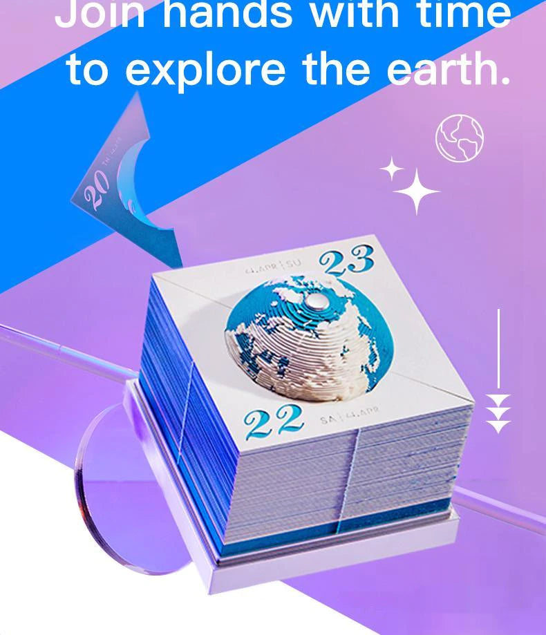 2023 Calendar 3D Earth Model Creative Note Desktop Calendar Study Ornament 3D Paper Sculpture Memo Creative Commemorative Gift