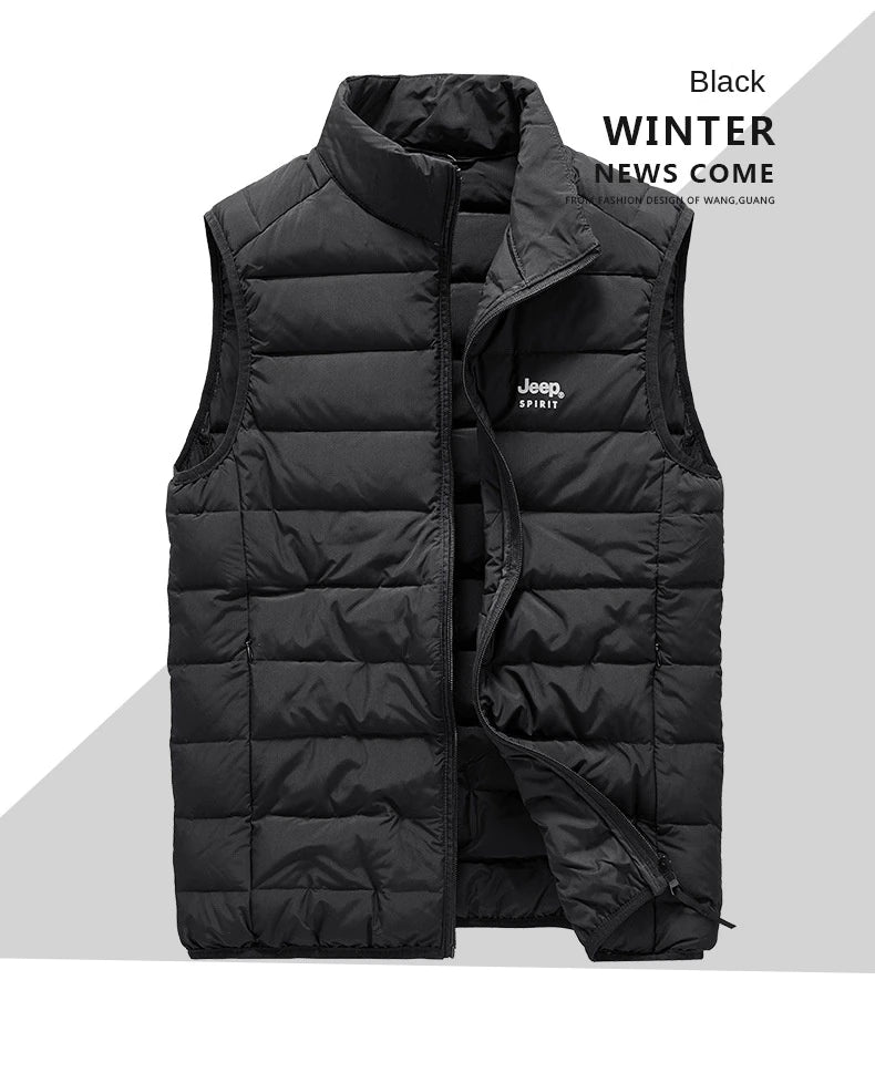 JEEP SPIRIT new men down vests autumn winter fashion thin warm waistcoat classic stand collar comfortable casual sports coat