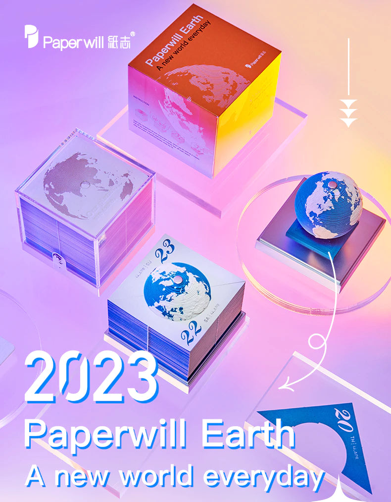 2023 Calendar 3D Earth Model Creative Note Desktop Calendar Study Ornament 3D Paper Sculpture Memo Creative Commemorative Gift